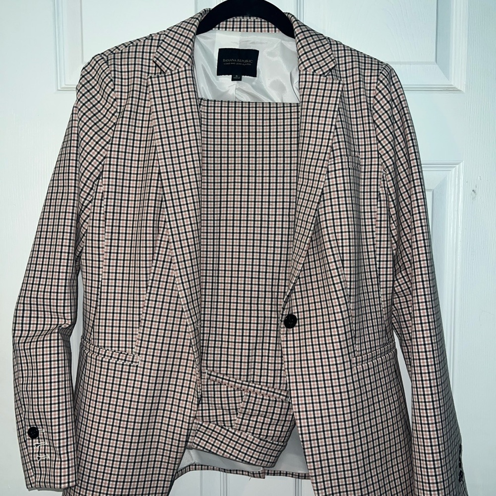 Banana Republic Checkered Blazer and Skirt Ensemble